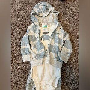 Carter's Gray Elephant Hoodie and Onesie Set